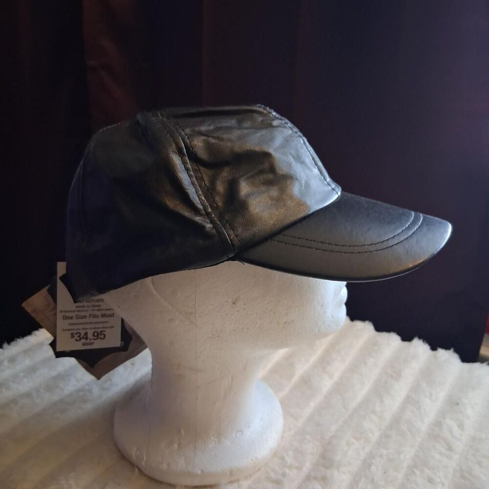 Giovanni Navarre Genuine Leather Cap, Black - Vintage Style Y2K NWT